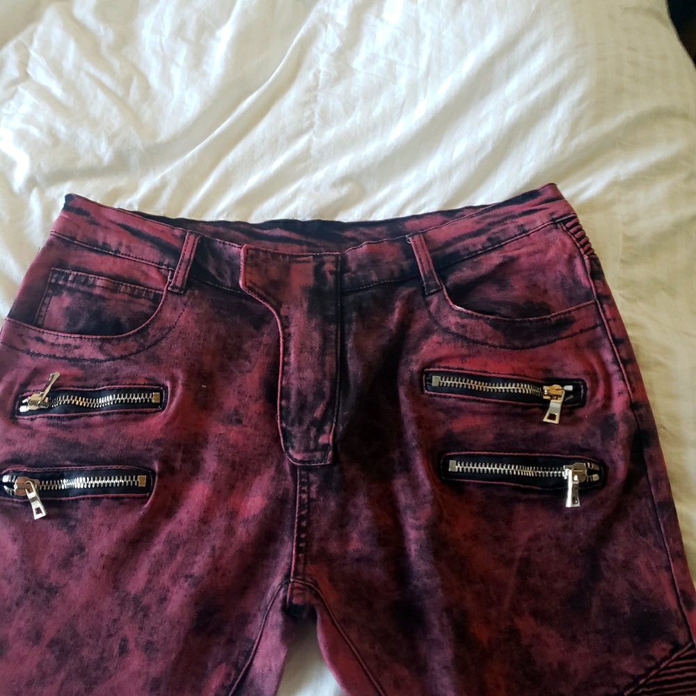 BALMAIN MOTO BIKER JEANS 34 RED
